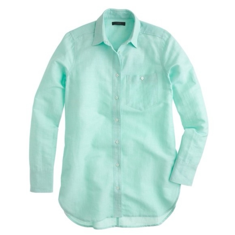 J. Crew Mint Cotton & Linen Long Sleeve Button Down Oxford Shirt Tunic 6